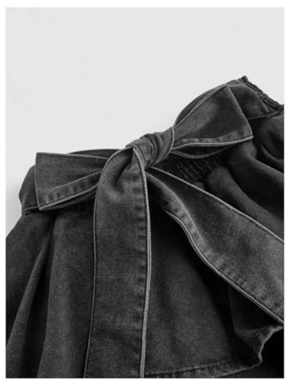 Plus Size Denim Skirt with Bow and Ruffle Hem, Mini A-Line